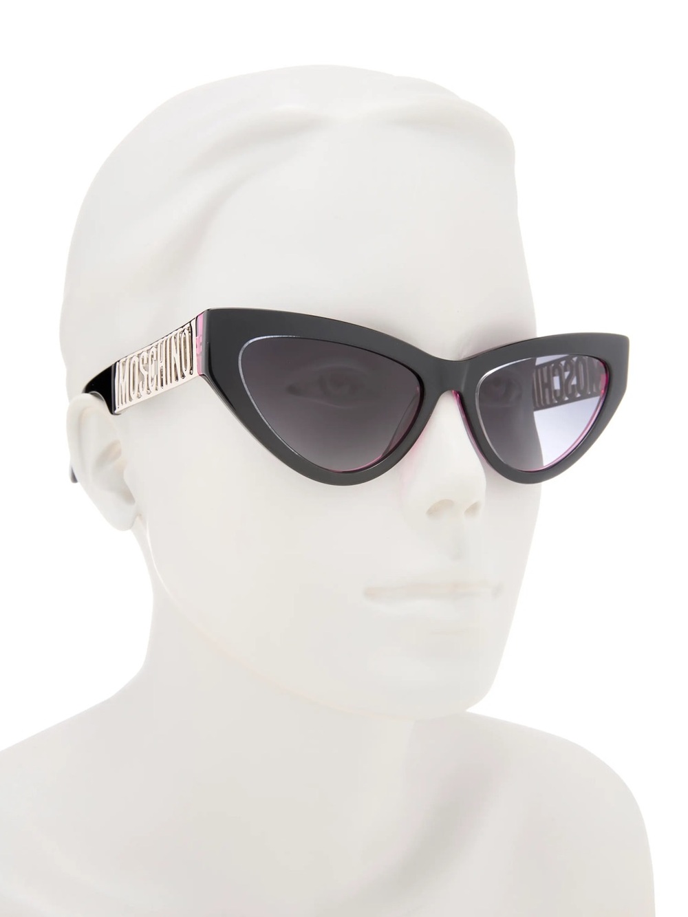 Moschino Womens Black Cat-Eye Sunglasses with Subtle Pink Trim & Silver Hardware